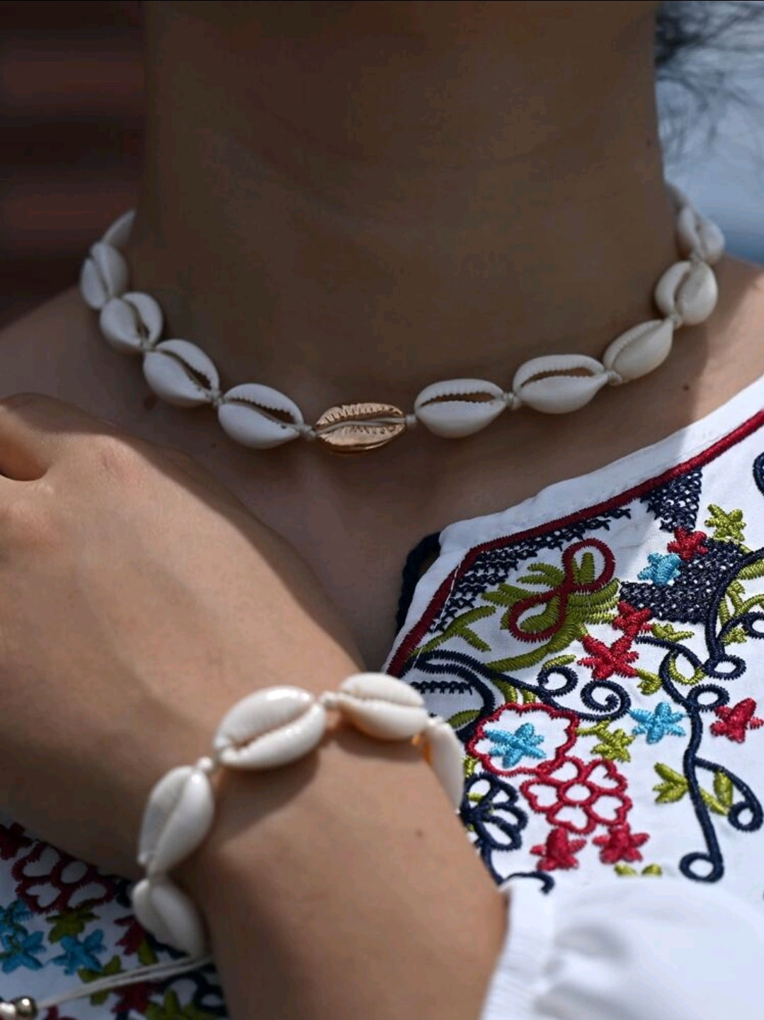 Juego de collar y pulsera bohemio concha de caracoles