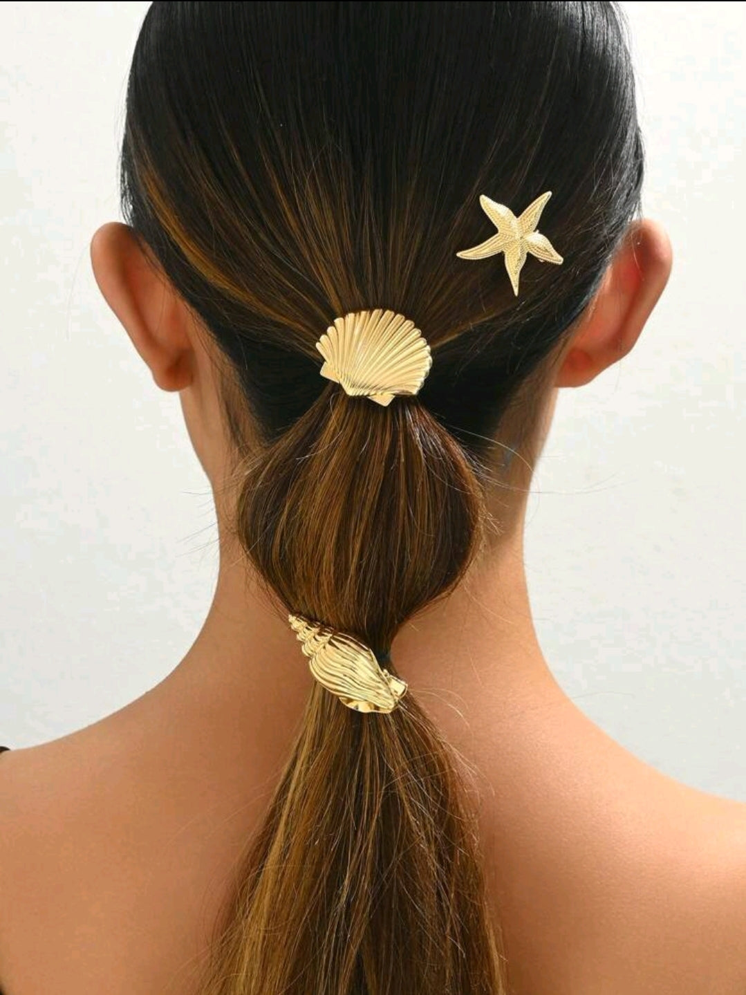 Set de 3 horquillas doradas para el cabello diseño marino