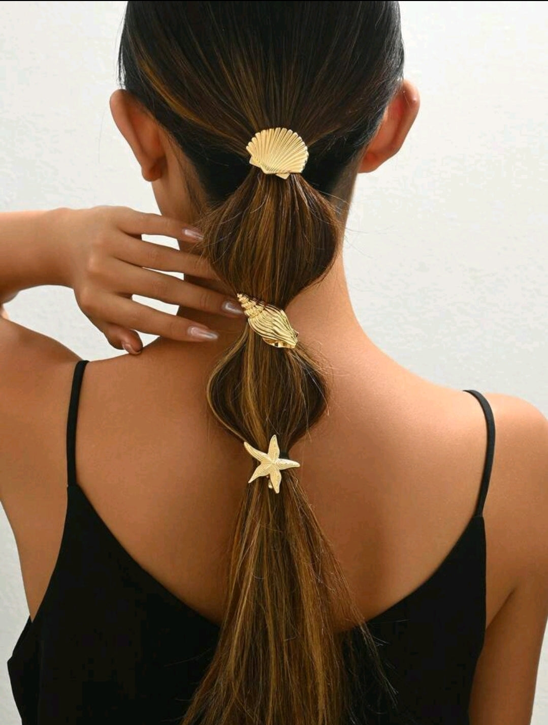 Set de 3 horquillas doradas para el cabello diseño marino