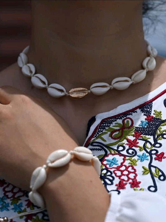 Juego de collar y pulsera bohemio concha de caracoles