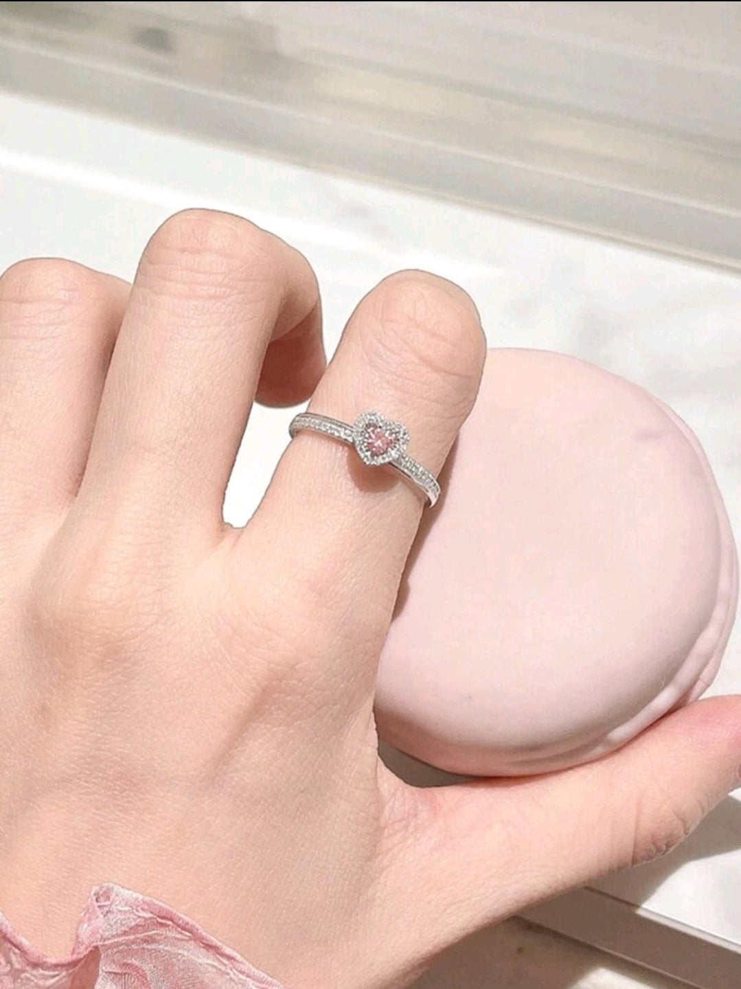 Anillo Plata de ley 925 corazón rosa (Size 8)