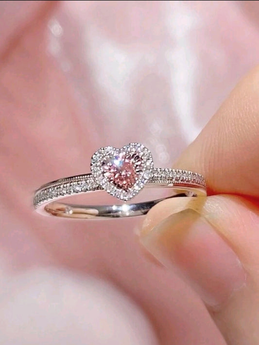 Anillo Plata de ley 925 corazón rosa (Size 8)