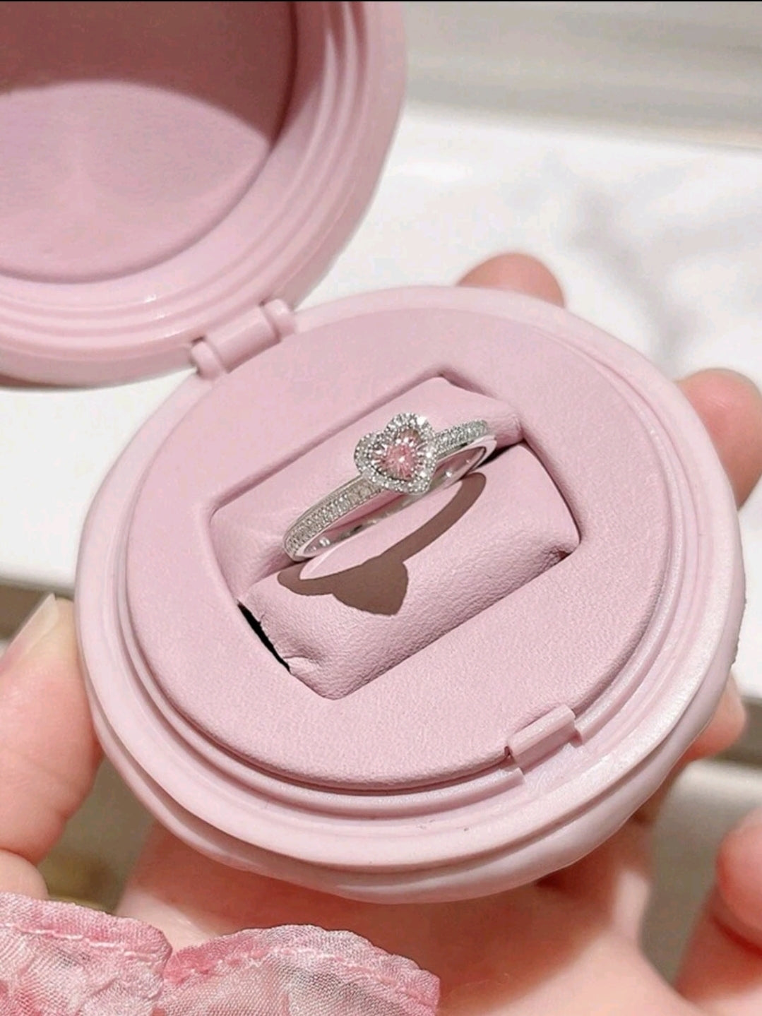 Anillo Plata de ley 925 corazón rosa (Size 8)