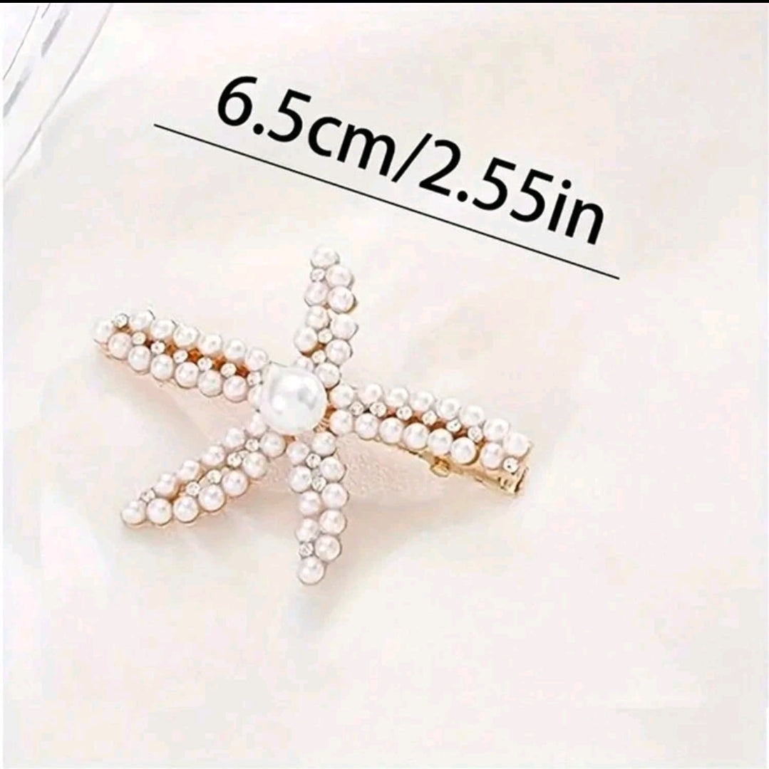 Clip accesorio para el cabello diseño estrella de mar con perlas