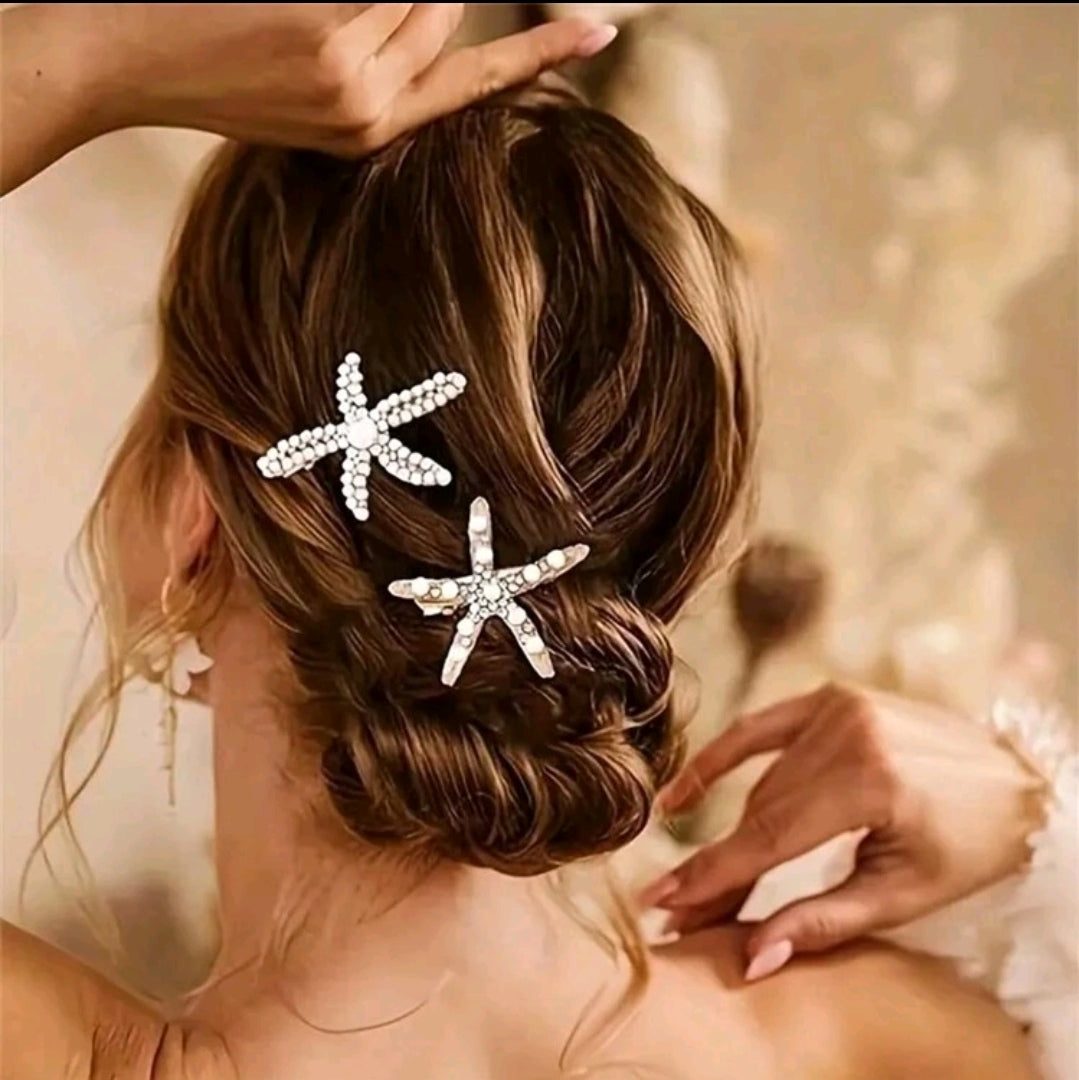 Clip accesorio para el cabello diseño estrella de mar con perlas