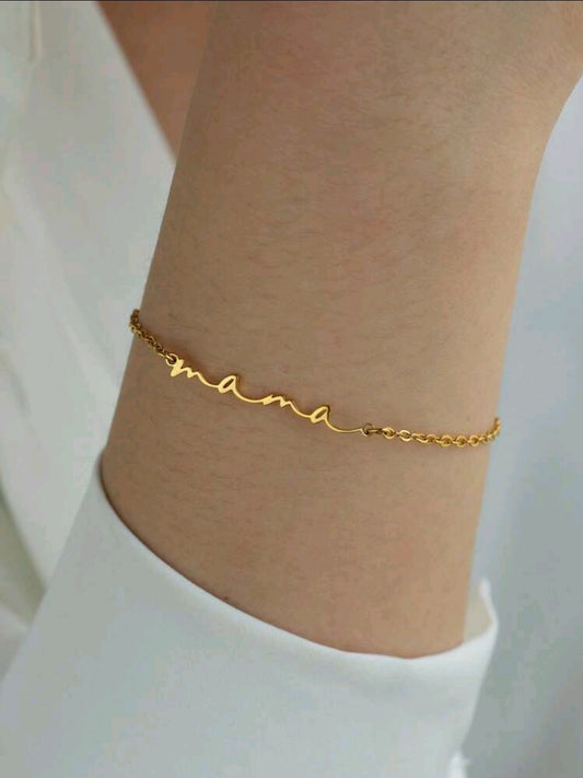 Pulsera ajustable dorada con diseño de mamá