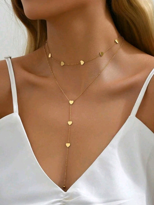 Collar dorado largo de doble capa