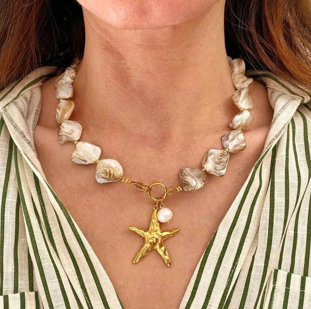 Collar marino conchas de nácar, estrella y perla