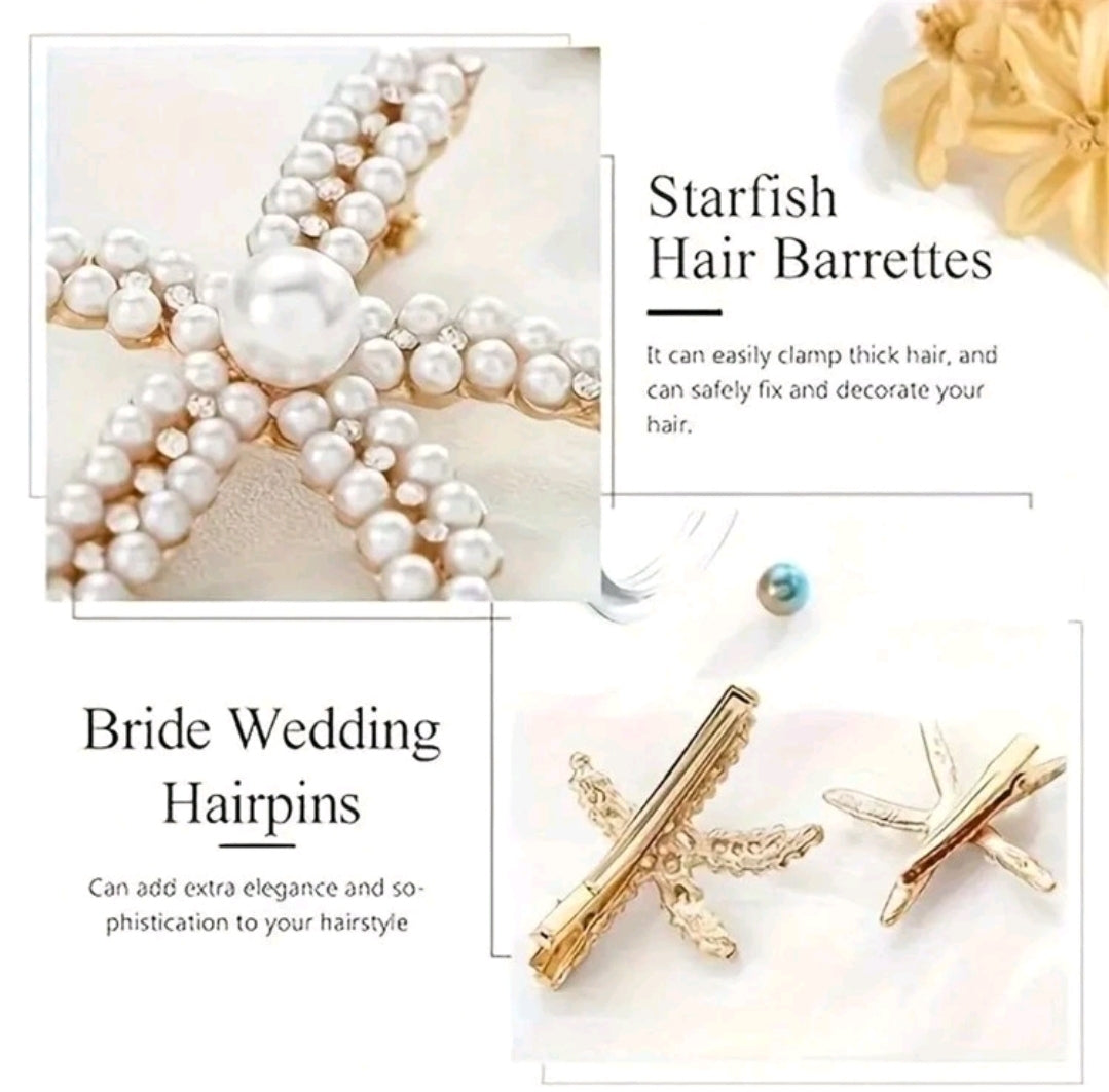 Clip accesorio para el cabello diseño estrella de mar con perlas